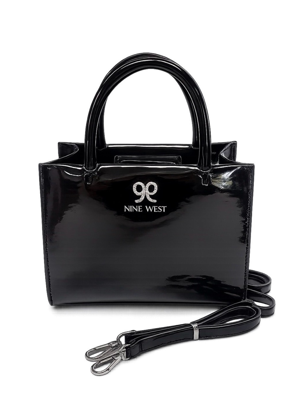 Nine West Eliora Mini Satchel Black Patent Top Handle Crossbody Purse Bag